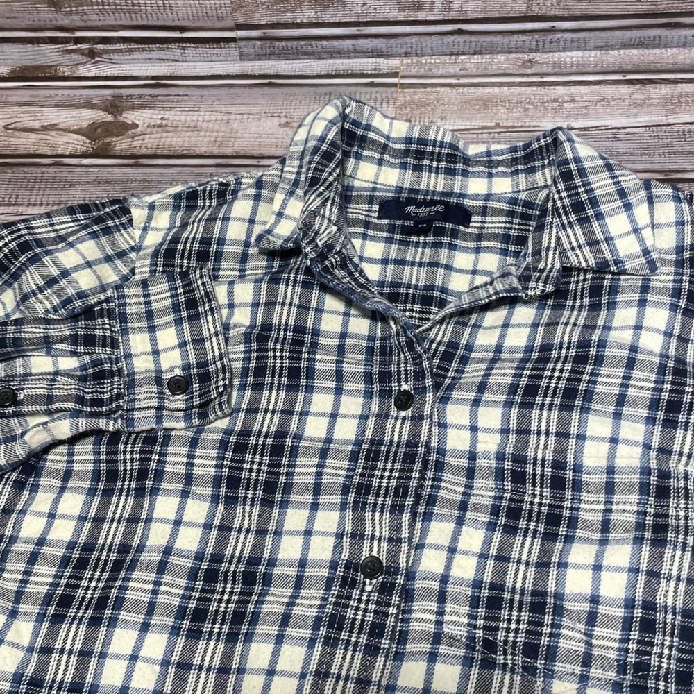 Madewell Flannel Shirt Plaid Button Down Long Sleeve Blue‎ White Size XS